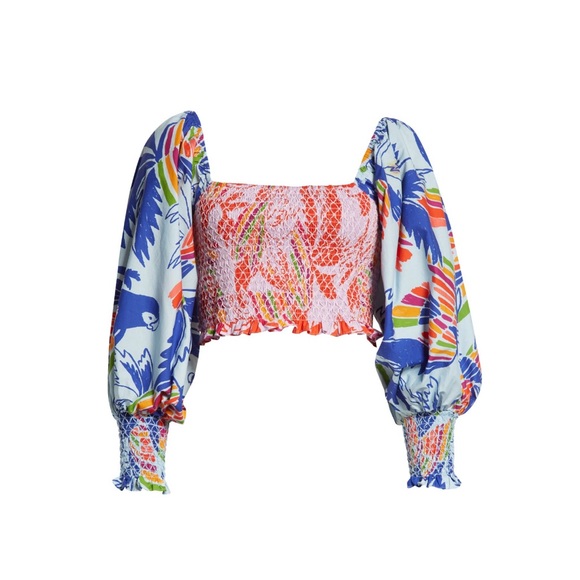 FARM Rio Mixed Print Smocked Cotton Crop Top S NWT - Picture 5 of 13